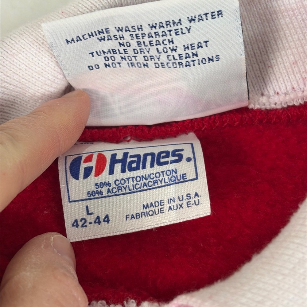 Vintage Sweatshirt 90s Morning Sun Popcorn 3D Puff Sweatshirt Hanes Red Large L - Picture 9 of 16
